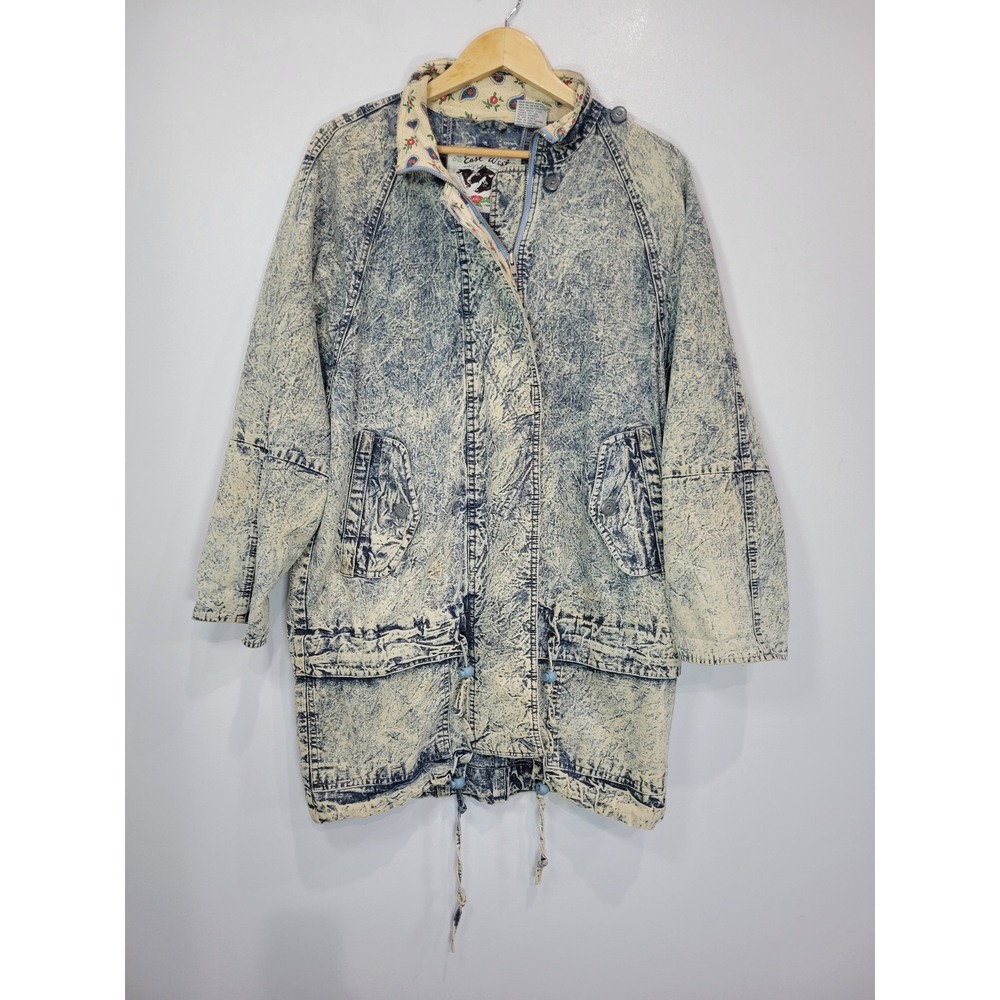 Vintage East West Acid Wash‎ Denim Parka Jacket Womens Small Oversized 80s 90s